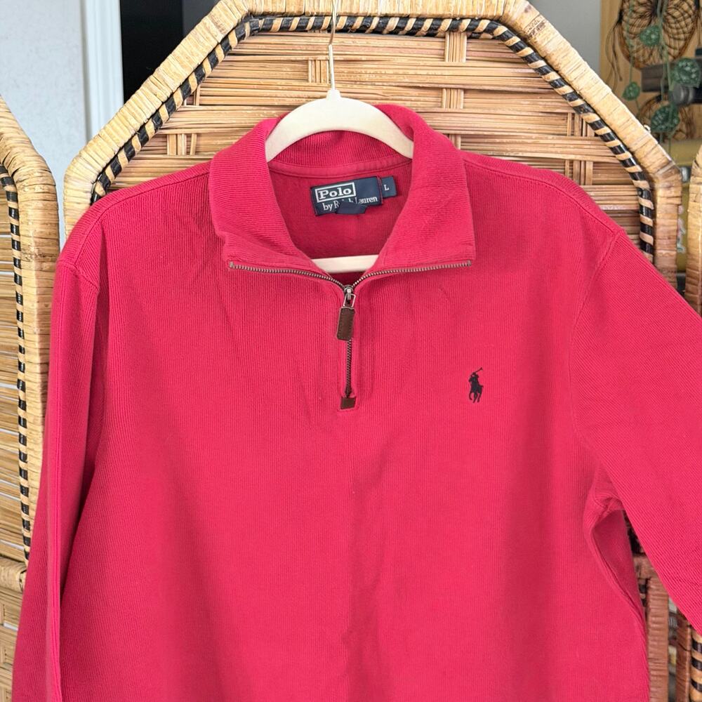 Polo Ralph Lauren Red Quarter Zip Pullover Sweater Cotton Large preppy casual - Picture 4 of 9